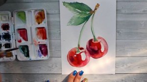 Как нарисовать вишню акварелью. 365 арт дней. День 8