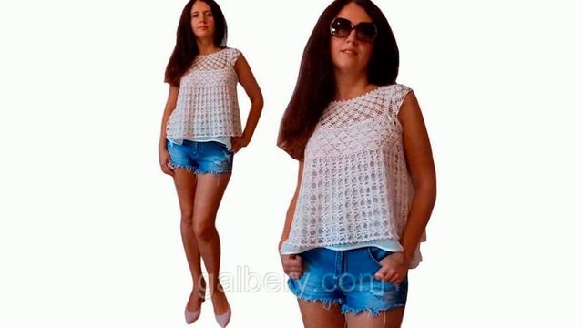 Вязаные крючком пляжные туники, платья, кроп топы. Обзор готовых изделий. смотреть онлайн