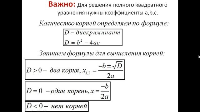 полное квадратное уравнение смотреть онлайн