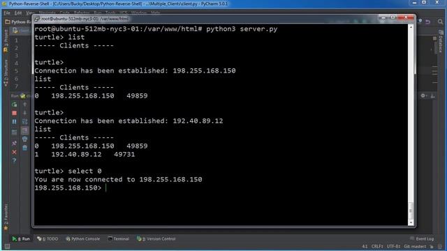 Python Reverse Shell Tutorial 15 Running the Multi Client Program Live смотреть онлайн
