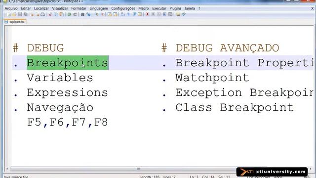 Universidade XTI - Curso Online Java - Aula 057 - Debug no Eclipse смотреть онлайн