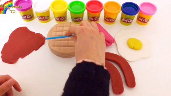 DIY HOW TO MAKE PLAY DOH RAINBOW ICE CREAM SANDWICH FOR KIDS(Learn Colors With)