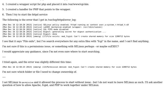 Service httpd is failing to start - fcgid can't create shared memory смотреть онлайн