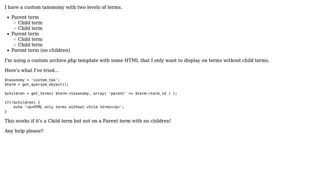 Wordpress: Wordpress Custom Taxonomy - If not parent term смотреть онлайн