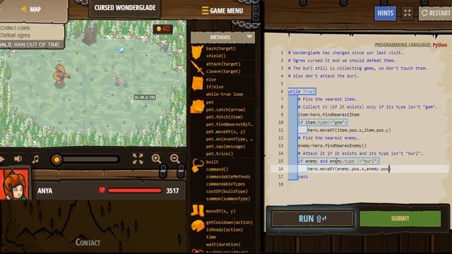 Cursed Wonderglade CodeCombat.Python. смотреть онлайн