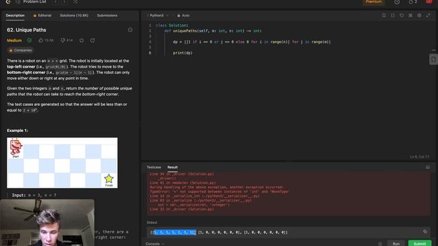 Unique Paths | 62 Leetcode | Python3 смотреть онлайн