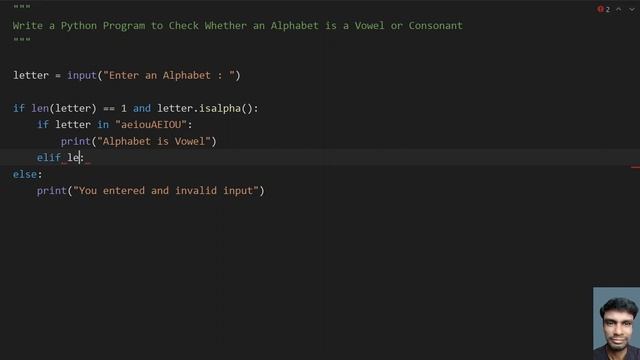 Write a Python Program to Check Whether an Alphabet is a Vowel or Consonant смотреть онлайн