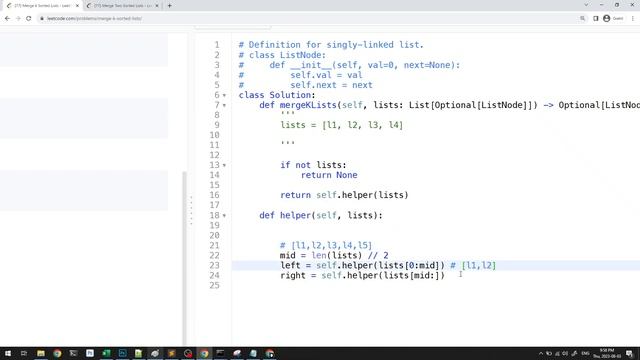 Merge k Sorted Lists - Leetcode 23 - Python смотреть онлайн
