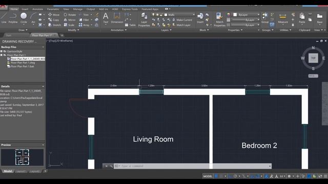 Beginner AutoCAD 2018 Tutorials - 2D Floor Plan - Part 4 смотреть онлайн