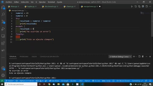 21 Captura errores. Excepciones, bloque try except en Python смотреть онлайн