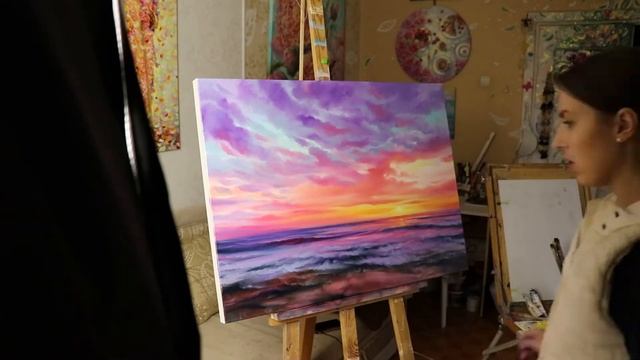 Рисуем закат на море маслом | БЕСКОНЕЧНОСТЬ | TINE LAPSE OIL PAINTING смотреть онлайн
