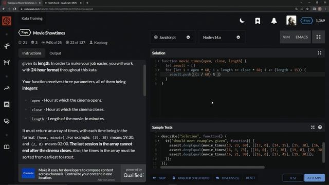 Codewars 7 kyu Movie Showtimes Javascript смотреть онлайн
