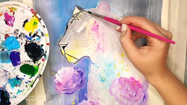 Тигр в пионах акриловыми красками. Easy tiger drawing ? #artwork #easypainting #artwork смотреть онлайн