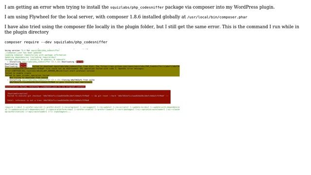 Wordpress: Composer fails to download PHP Codesniffer to plugin смотреть онлайн