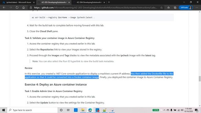 AZ 203/204: Create A Docker Container Image And Deploy It To Azure Container Registry Ex3 & 4 Githu