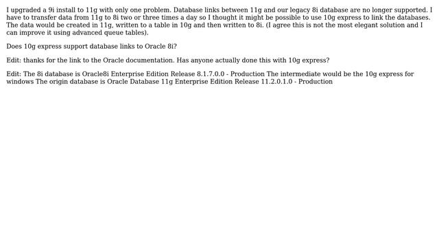 Databases: Oracle 10g express database link to Oracle 8i смотреть онлайн