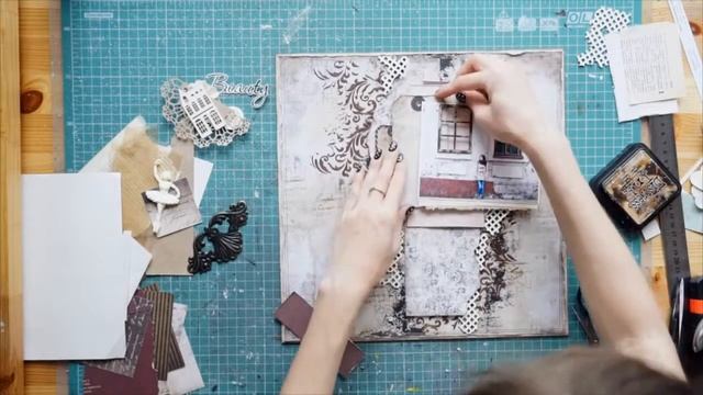Step-by-step  Mixed Media Layout Tutorial -  скрап страничка микс медиа 