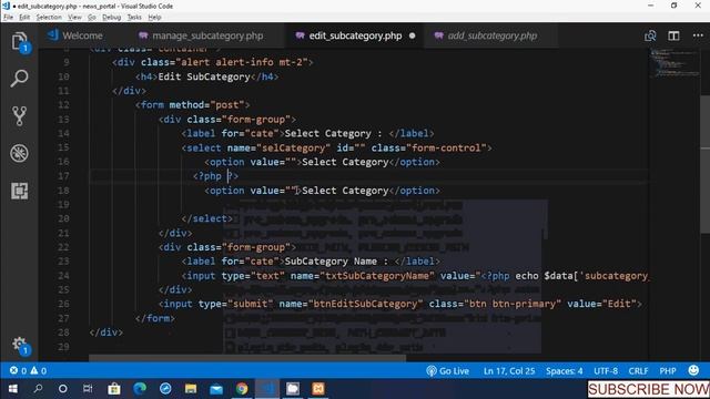 Online News Portal PHP Project - Edit News Subcategory in Hindi - Part-10 смотреть онлайн