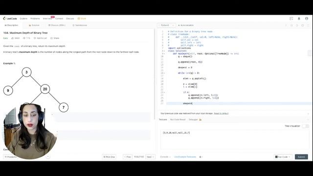 Maximum Depth of Binary Tree problem - Leetcode #104 - Python смотреть онлайн