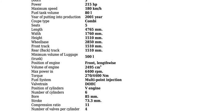 Nissan - Stagea II (M35) - 2.5 V6 24V 4X4 (215 Hp) - Technical specifications смотреть онлайн