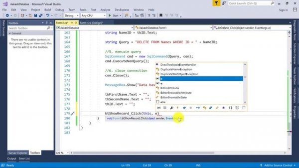 C# - Delete record from database | Deleting selected data | Delete row from datagridview SQL Server