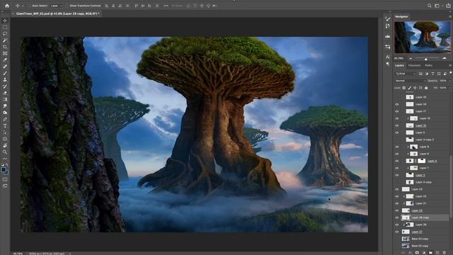 Creating GIANT TREES in Photoshop - SciFi Speed Art! смотреть онлайн