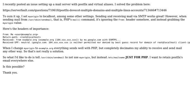 DevOps & SysAdmins: Force PHP mail to avoid using postfix root@myorigin; use /etc/mailname instead? смотреть онлайн