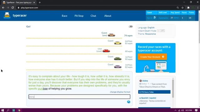 Typing in Type-Racer смотреть онлайн