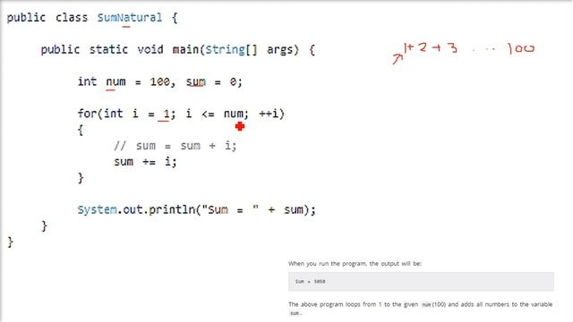 Java Program to Calculate the Sum of Natural Numbers Code and Explanation смотреть онлайн