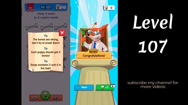 IQ Boost Level 107 Divide 3 bones by 6 puppies equally смотреть онлайн